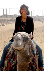 Nicki rides a camel in Egypt